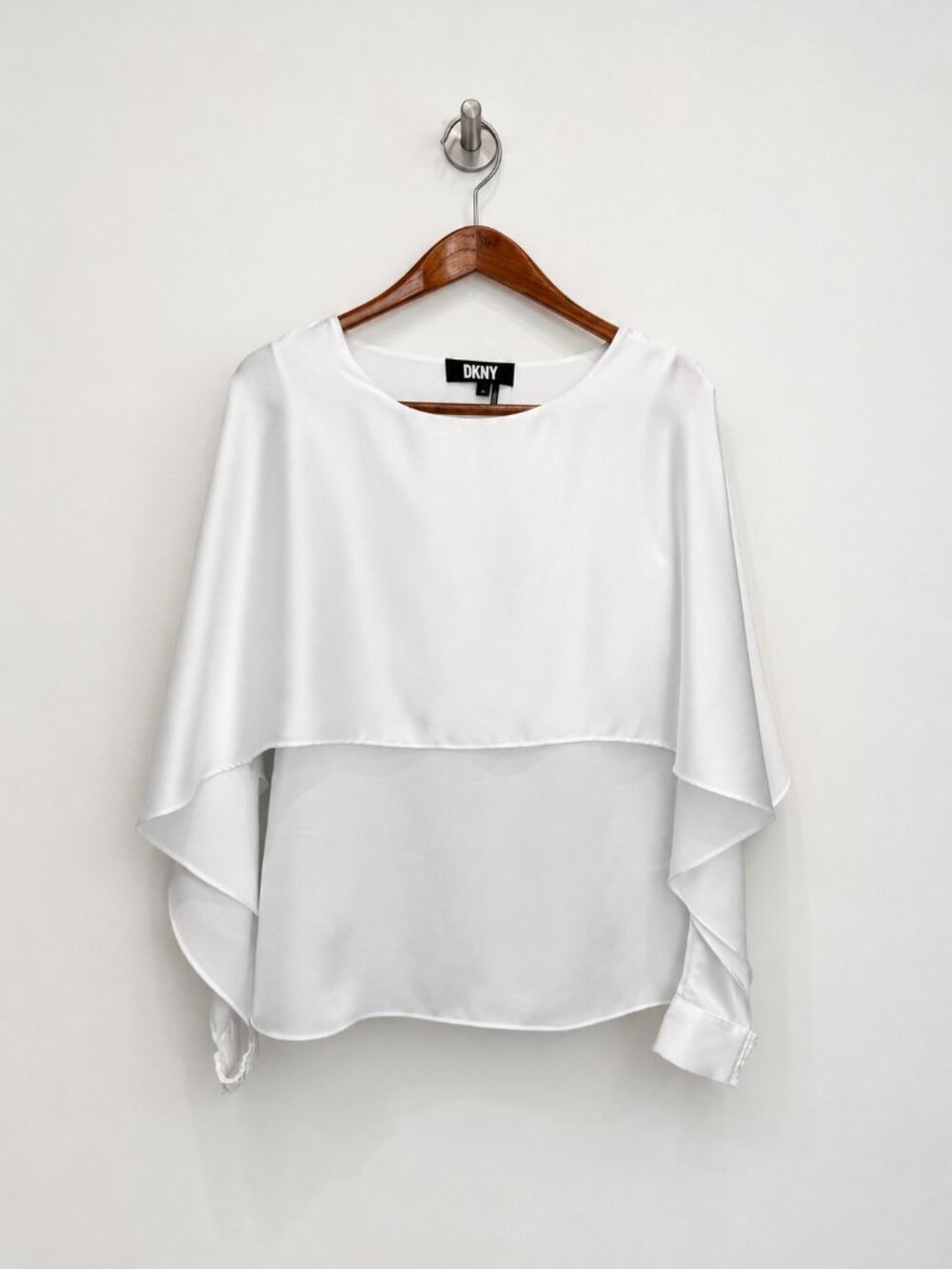 DKNY White Cape Overlay Long Sleeve Blouse Medium